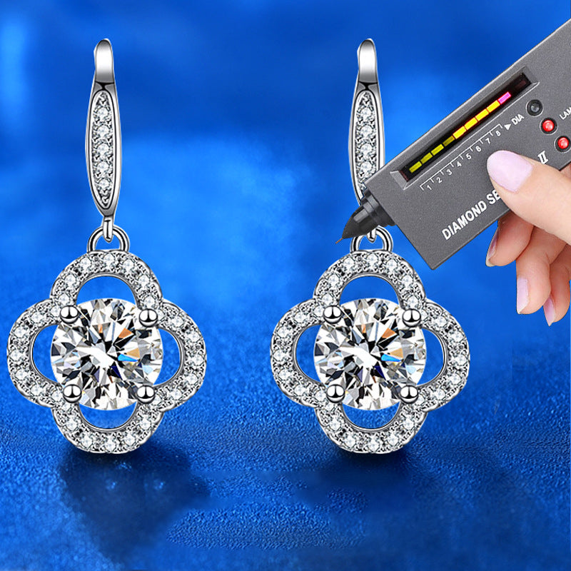 925 Sterling Silver Floral Stud Earrings with 1ct Moissanite Rhodium Plated Luxury Petal Jewelry for Women