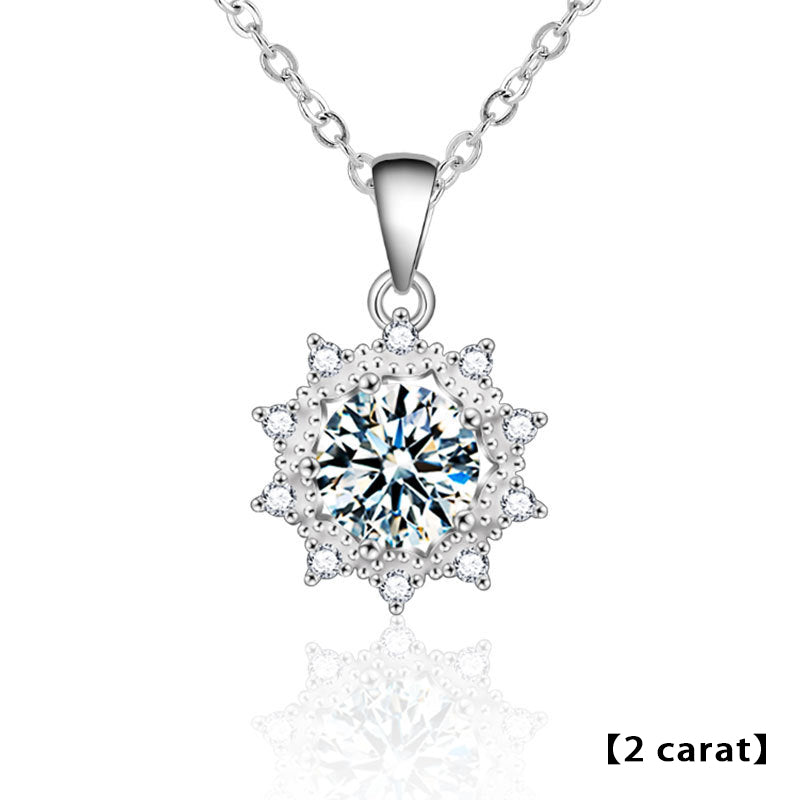 925 Sterling Silver Floral Sun Pendant Necklace with 1ct or 2ct Moissanite Cross Chain Women's Fashion Jewelry