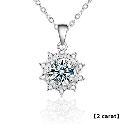 925 Sterling Silver Floral Sun Pendant Necklace with 1ct or 2ct Moissanite Cross Chain Women's Fashion Jewelry