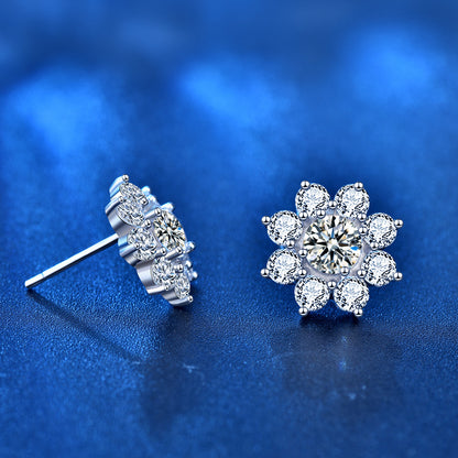 925 Sterling Silver Floral Sun Stud Earrings with 0.5ct Moissanite Thick White Gold Plated Hypoallergenic Jewelry for Women