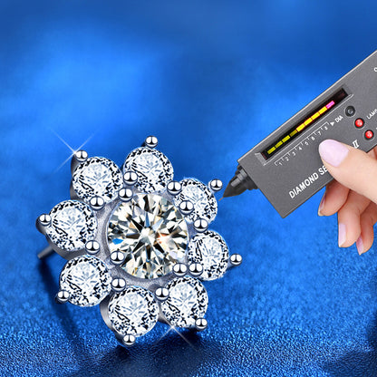 925 Sterling Silver Floral Sun Stud Earrings with 0.5ct Moissanite Thick White Gold Plated Hypoallergenic Jewelry for Women
