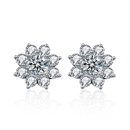 925 Sterling Silver Floral Sun Stud Earrings with 0.5ct Moissanite Thick White Gold Plated Hypoallergenic Jewelry for Women
