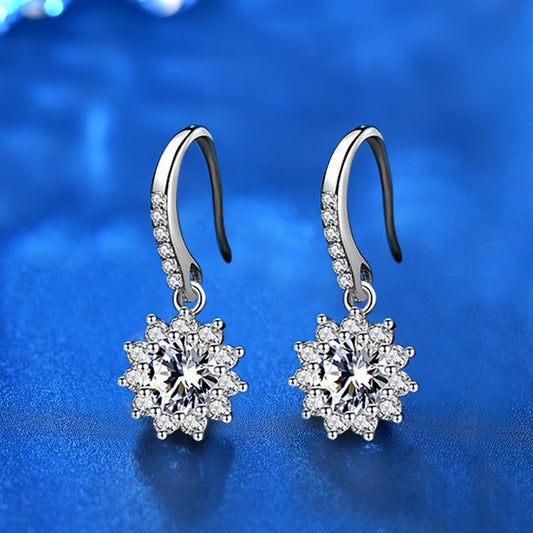 925 Sterling Silver Floral Sun Stud Earrings with 0.5ct or 1ct Moissanite Rhodium Plated Minimalist Jewelry for Women