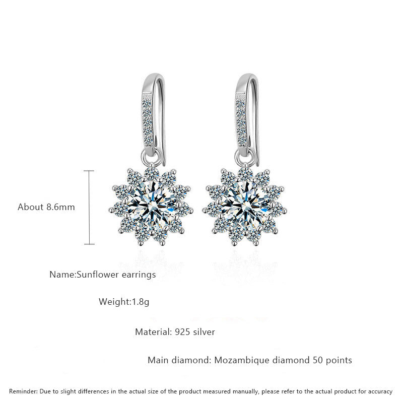 925 Sterling Silver Floral Sun Stud Earrings with 0.5ct or 1ct Moissanite Rhodium Plated Minimalist Jewelry for Women