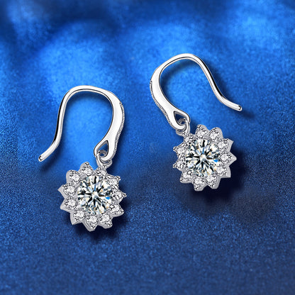 925 Sterling Silver Floral Sun Stud Earrings with 0.5ct or 1ct Moissanite Rhodium Plated Minimalist Jewelry for Women
