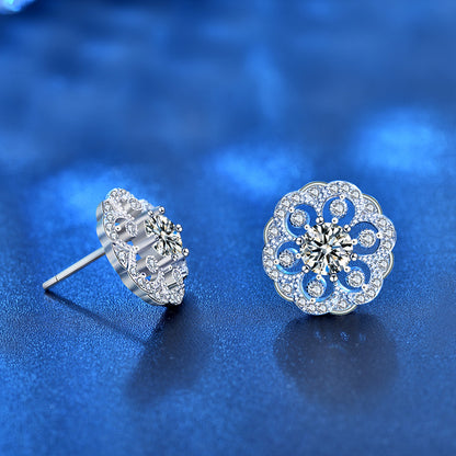 925 Sterling Silver Floral Tribal Stud Earrings with 0.5ct Moissanite Minimalist Ethnic Jewelry for Women