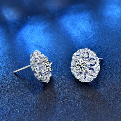 925 Sterling Silver Floral Tribal Stud Earrings with 0.5ct Moissanite Minimalist Ethnic Jewelry for Women