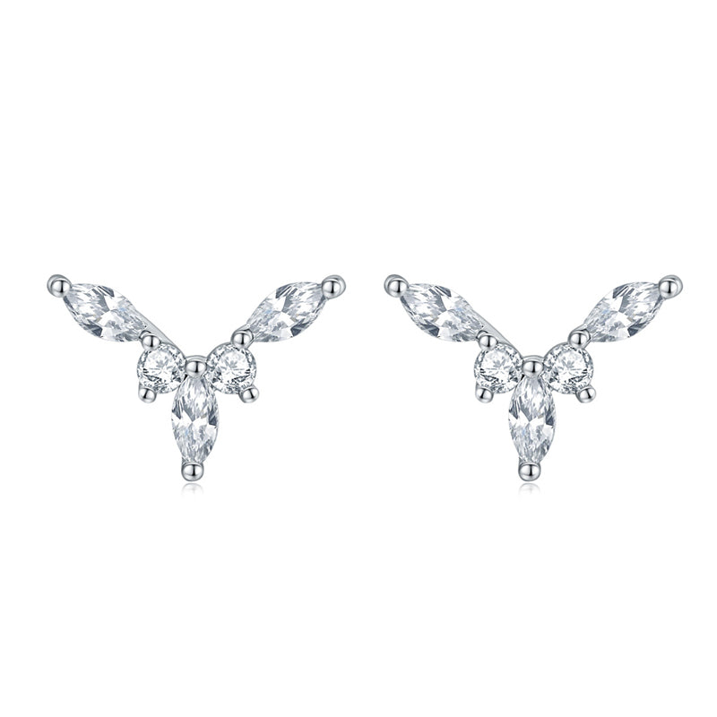 925 Sterling Silver Floral Zircon Stud Earrings – Elegant Crystal Blossom Design