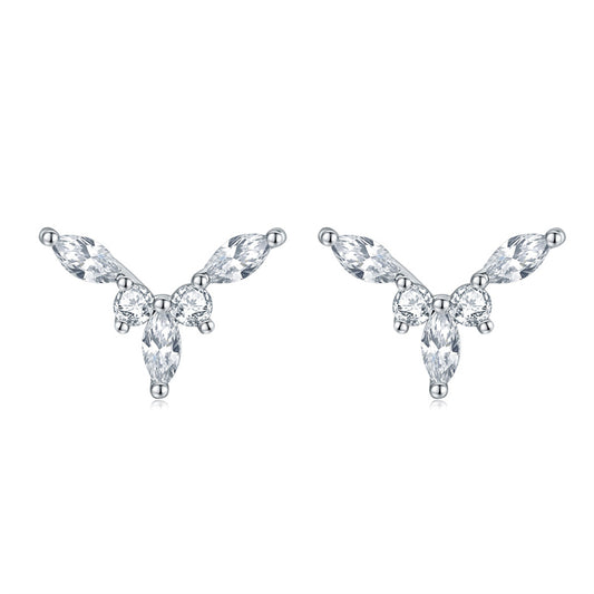 925 Sterling Silver Floral Zircon Stud Earrings – Elegant Crystal Blossom Design
