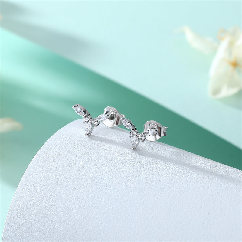 925 Sterling Silver Floral Zircon Stud Earrings – Elegant Crystal Blossom Design