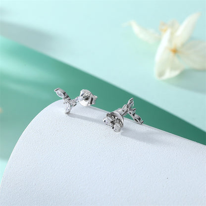 925 Sterling Silver Floral Zircon Stud Earrings – Elegant Crystal Blossom Design
