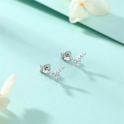 925 Sterling Silver Floral Zircon Stud Earrings – Elegant Crystal Blossom Design