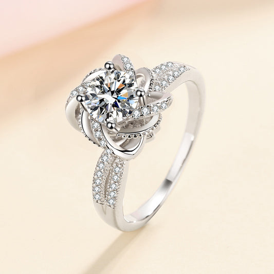 925 Sterling Silver Fountain-Set Moissanite Ring with Floral Design (1ct & 2ct Options)