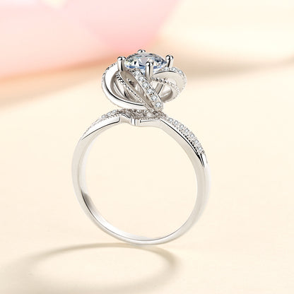 925 Sterling Silver Fountain-Set Moissanite Ring with Floral Design (1ct & 2ct Options)