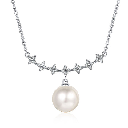 925 Sterling Silver Four-Leaf Clover Necklace with 33.6-Point Moissanite & 10mm Freshwater Pearl