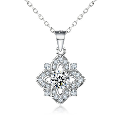 925 Sterling Silver Four-Leaf Clover Pendant Necklace - Dainty Star & Zirconia Lucky Charm Collarbone Chain