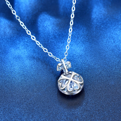 925 Sterling Silver Four-Leaf Clover Pendant Necklace with 1ct Moissanite Cross Chain Women's Original Design Jewelry