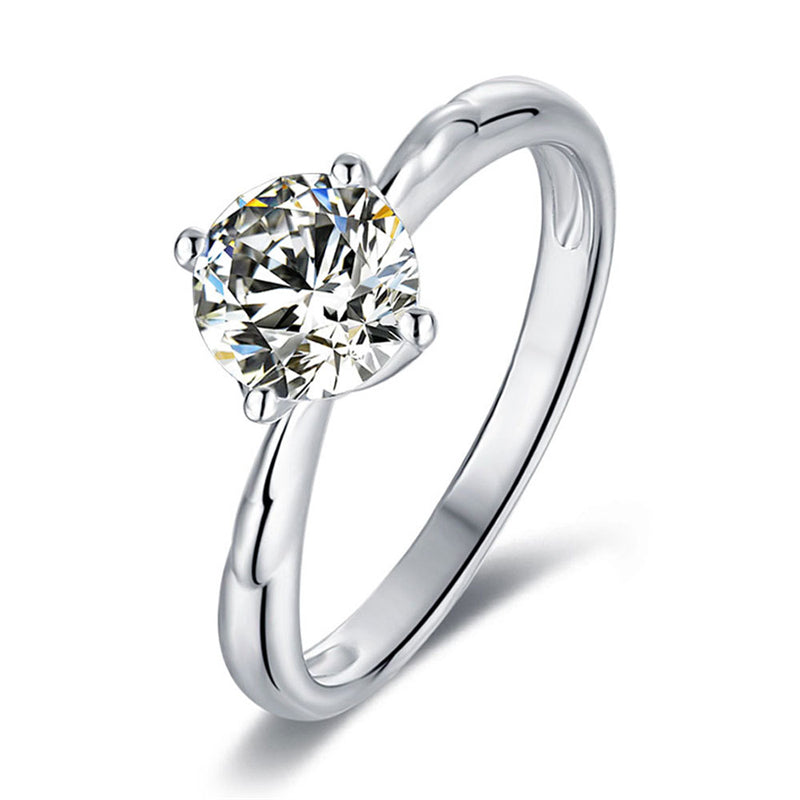 925 Sterling Silver Four-Prong Moissanite Solitaire Ring - Minimalist Floral Engagement Jewelry