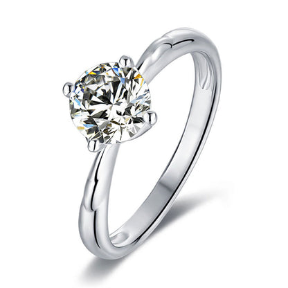 925 Sterling Silver Four-Prong Moissanite Solitaire Ring - Minimalist Floral Engagement Jewelry
