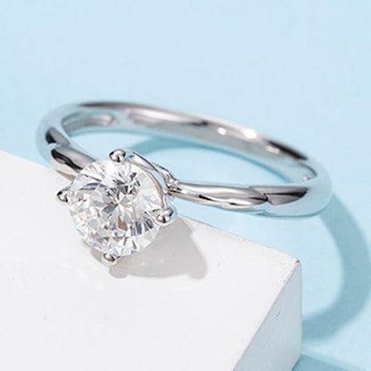 925 Sterling Silver Four-Prong Moissanite Solitaire Ring - Minimalist Floral Engagement Jewelry