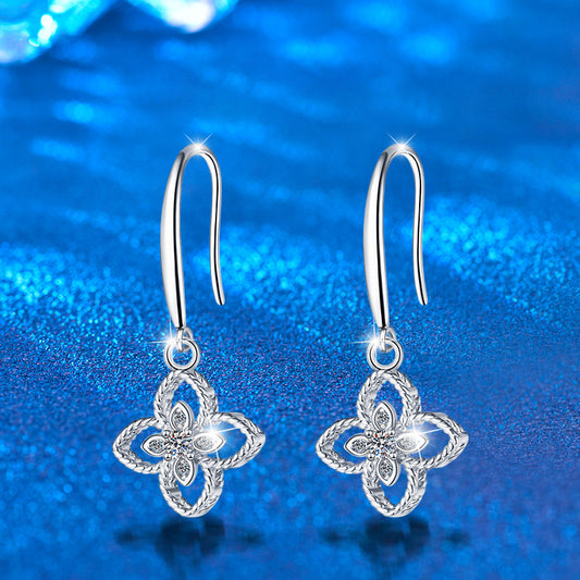 925 Sterling Silver Four Leaf Clover Stud Earrings with Moissanite Rhodium Plated Luxury Jewelry for Women