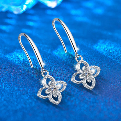 925 Sterling Silver Four Leaf Clover Stud Earrings with Moissanite Rhodium Plated Luxury Jewelry for Women