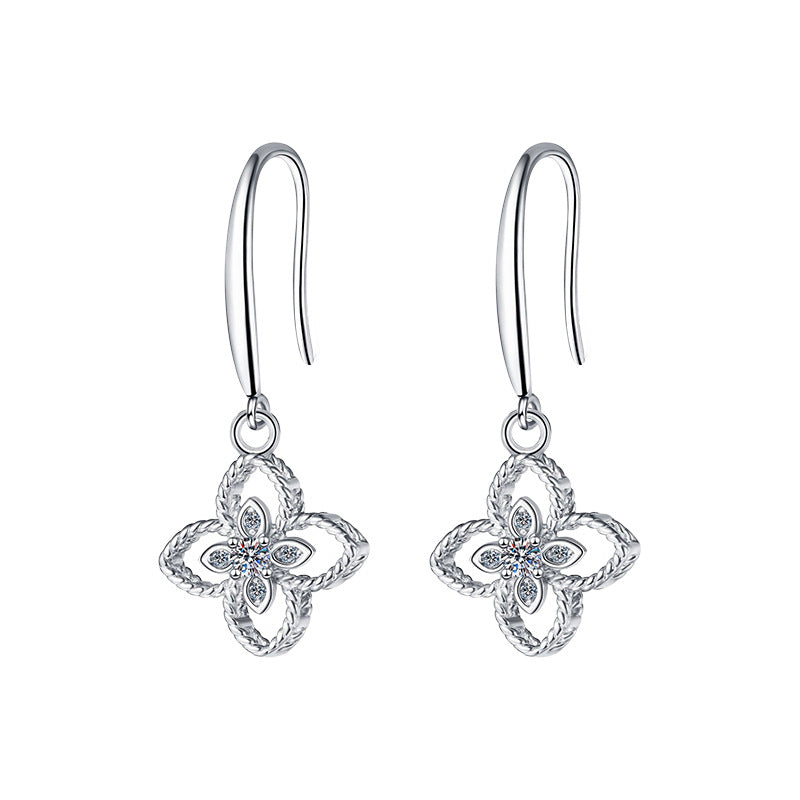 925 Sterling Silver Four Leaf Clover Stud Earrings with Moissanite Rhodium Plated Luxury Jewelry for Women