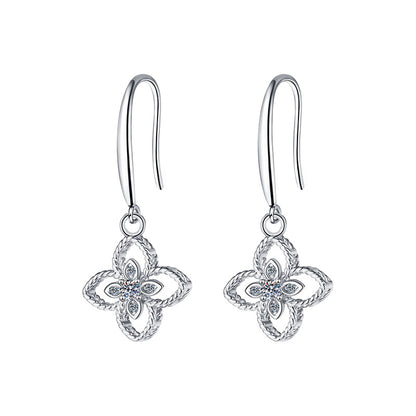 925 Sterling Silver Four Leaf Clover Stud Earrings with Moissanite Rhodium Plated Luxury Jewelry for Women
