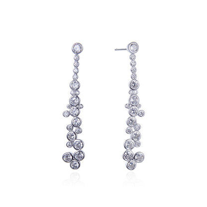 925 Sterling Silver French Diamond Tassel Earrings - Minimalist Geometric Drop Earrings with Plastic Backs