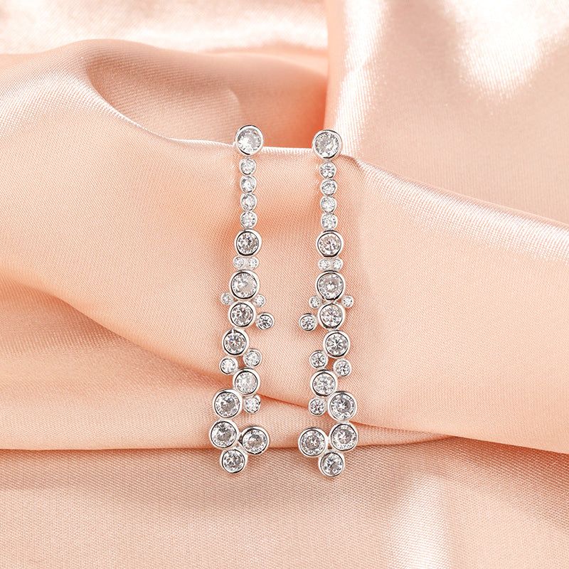 925 Sterling Silver French Diamond Tassel Earrings - Minimalist Geometric Drop Earrings with Plastic Backs