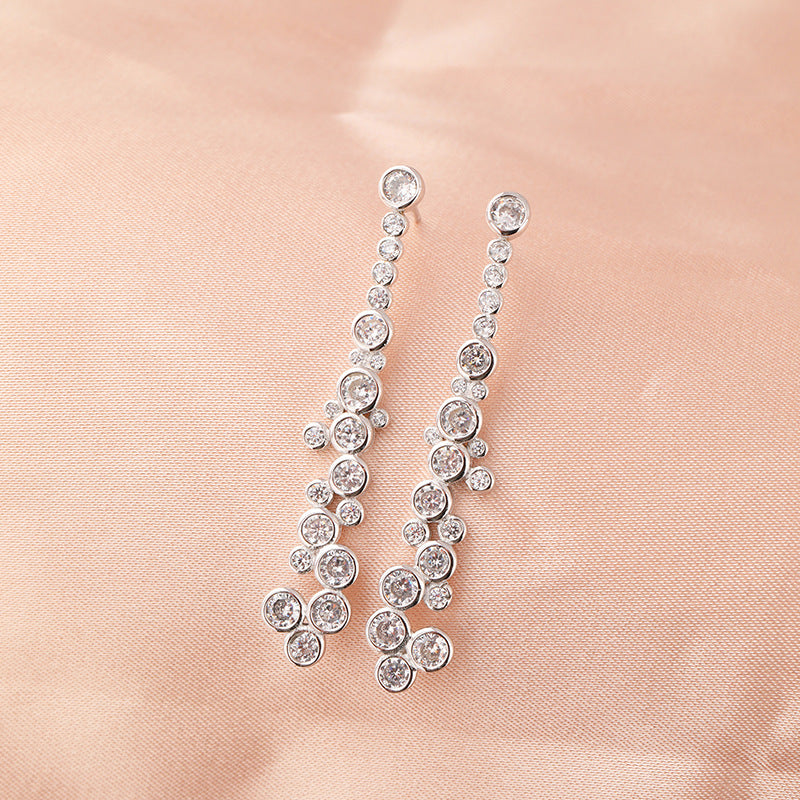 925 Sterling Silver French Diamond Tassel Earrings - Minimalist Geometric Drop Earrings with Plastic Backs