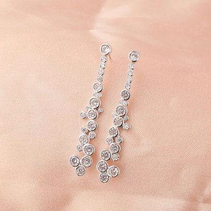 925 Sterling Silver French Diamond Tassel Earrings - Minimalist Geometric Drop Earrings with Plastic Backs