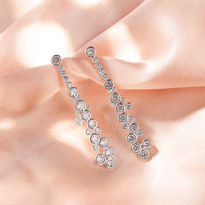 925 Sterling Silver French Diamond Tassel Earrings - Minimalist Geometric Drop Earrings with Plastic Backs