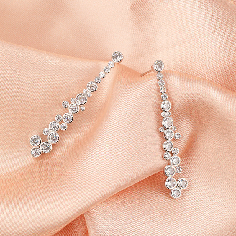 925 Sterling Silver French Diamond Tassel Earrings - Minimalist Geometric Drop Earrings with Plastic Backs