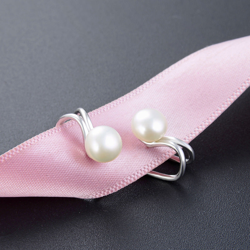 925 Sterling Silver Freshwater Pearl Clip-On Earrings - Korean Style U-Shaped Geometric Earrings for Non-Pierced Ears