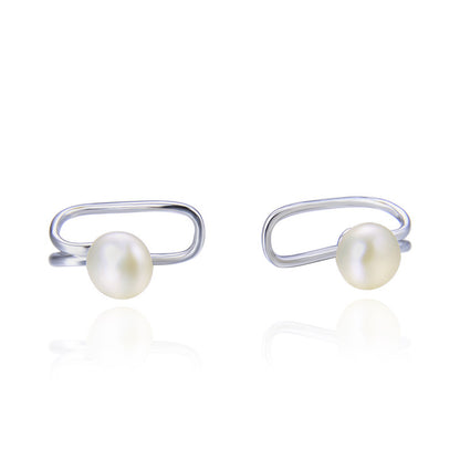 925 Sterling Silver Freshwater Pearl Clip-On Earrings - Korean Style U-Shaped Geometric Earrings for Non-Pierced Ears