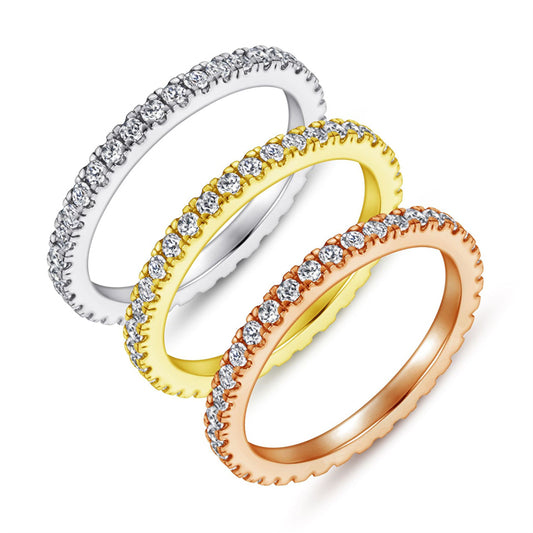 925 Sterling Silver Full-Pavé Crown Ring – Minimalist Single Row Zircon Band