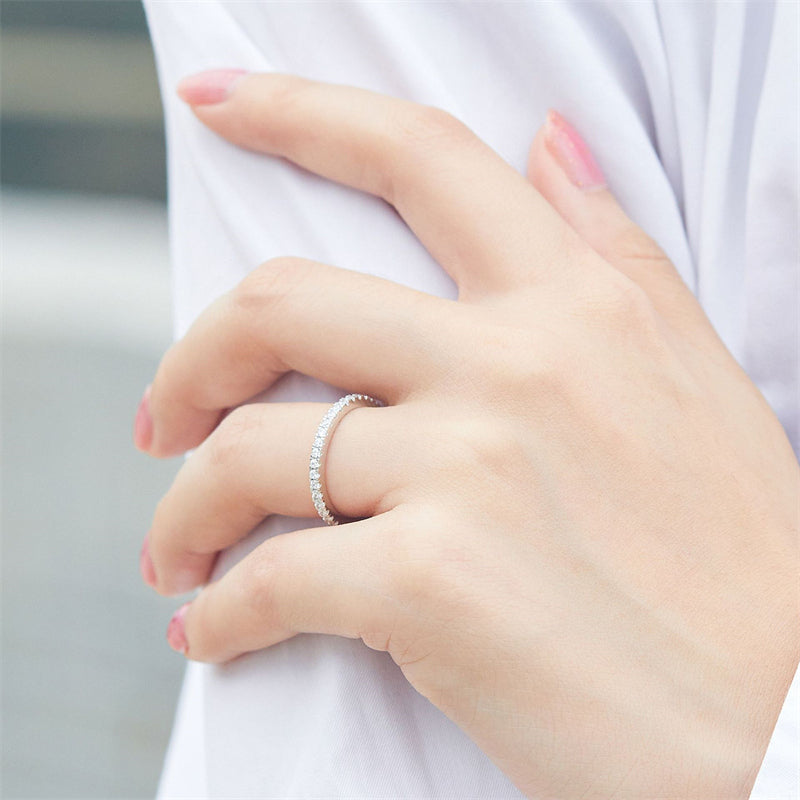 925 Sterling Silver Full-Pavé Crown Ring – Minimalist Single Row Zircon Band