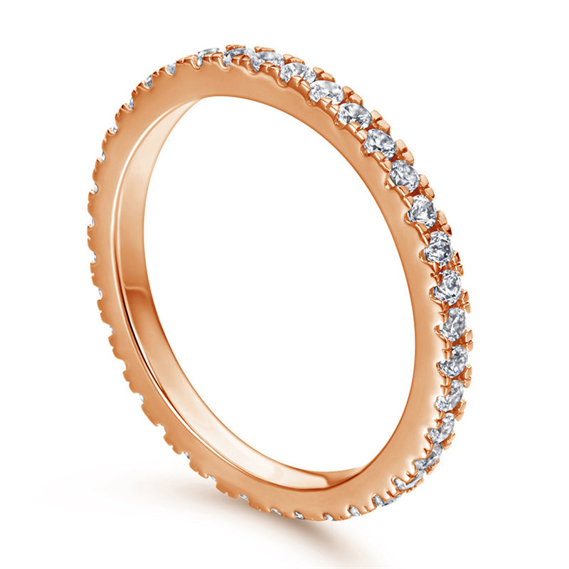 925 Sterling Silver Full-Pavé Crown Ring – Minimalist Single Row Zircon Band