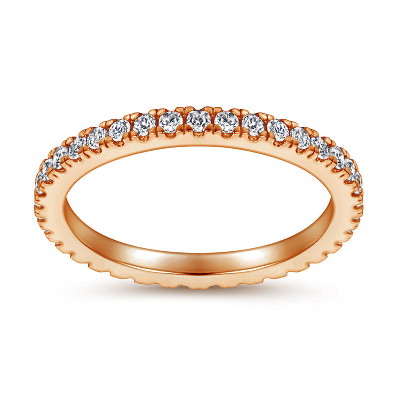 925 Sterling Silver Full-Pavé Crown Ring – Minimalist Single Row Zircon Band