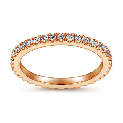 925 Sterling Silver Full-Pavé Crown Ring – Minimalist Single Row Zircon Band