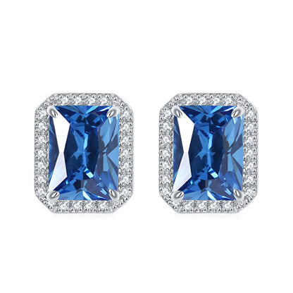 925 Sterling Silver Full-Pavé Rectangular Zircon Stud Earrings – Luxury Square Birthstone Jewelry