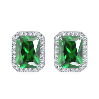 925 Sterling Silver Full-Pavé Rectangular Zircon Stud Earrings – Luxury Square Birthstone Jewelry