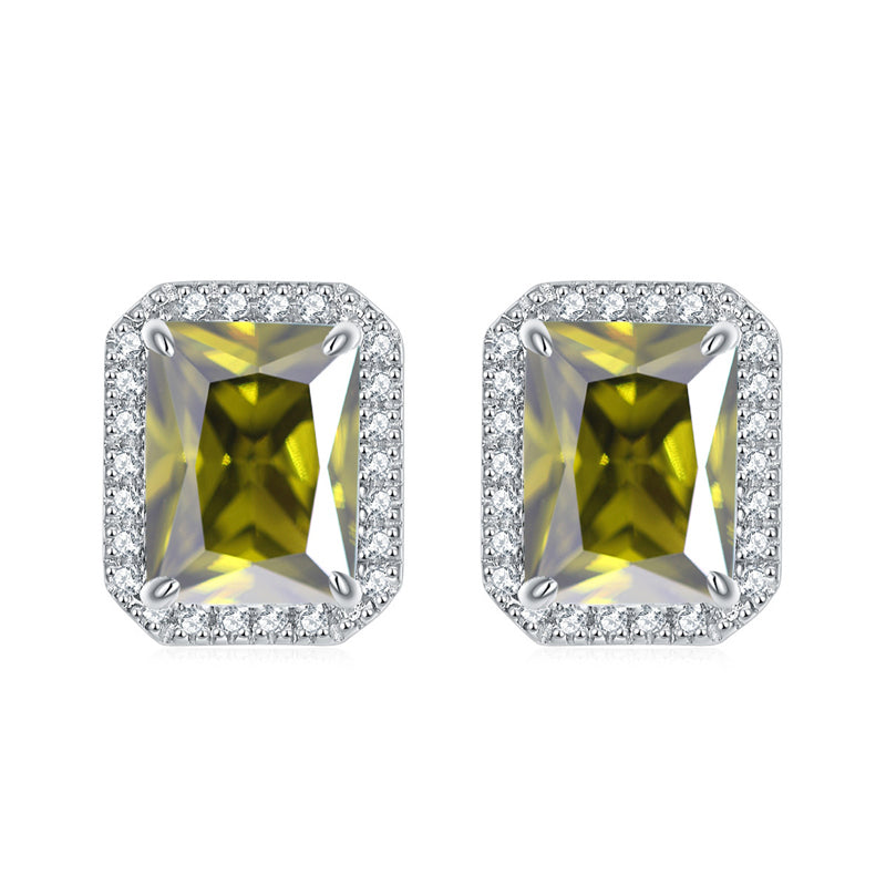 925 Sterling Silver Full-Pavé Rectangular Zircon Stud Earrings – Luxury Square Birthstone Jewelry