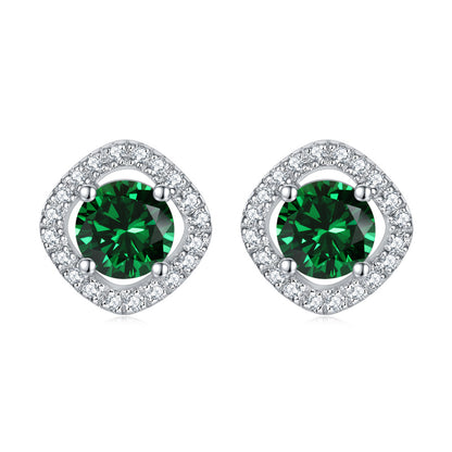 925 Sterling Silver Full-Pavé Square Zircon Earrings – Elegant Geometric Birthstone Jewelry