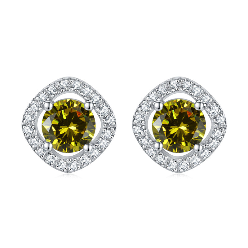 925 Sterling Silver Full-Pavé Square Zircon Earrings – Elegant Geometric Birthstone Jewelry