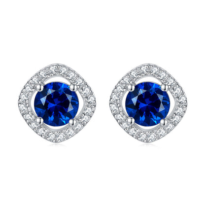 925 Sterling Silver Full-Pavé Square Zircon Earrings – Elegant Geometric Birthstone Jewelry
