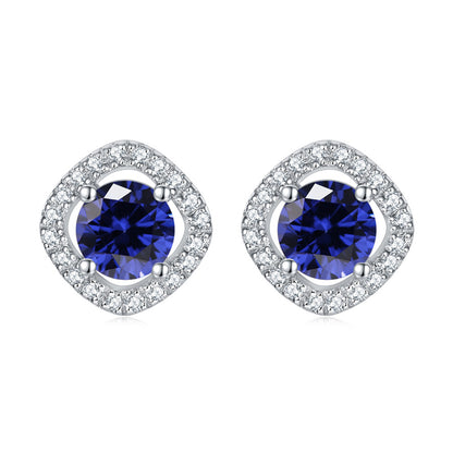 925 Sterling Silver Full-Pavé Square Zircon Earrings – Elegant Geometric Birthstone Jewelry