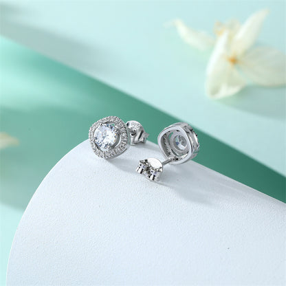 925 Sterling Silver Full-Pavé Square Zircon Earrings – Elegant Geometric Birthstone Jewelry