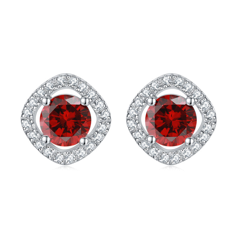925 Sterling Silver Full-Pavé Square Zircon Earrings – Elegant Geometric Birthstone Jewelry